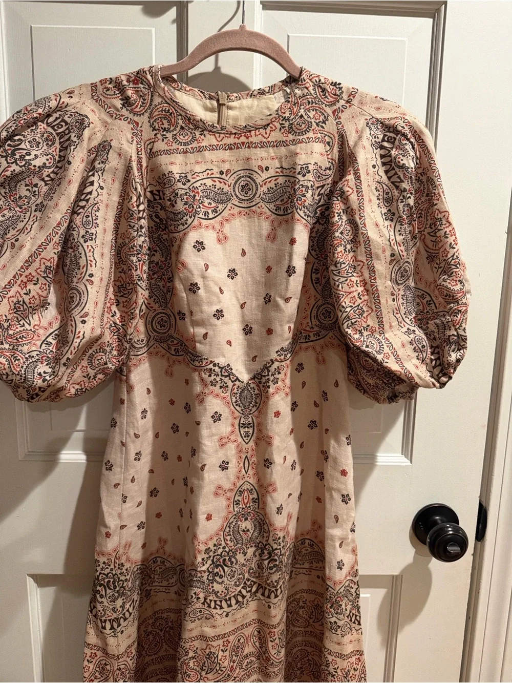 Zimmermann Blush Paisley Puff-Sleeve Midi Dress
